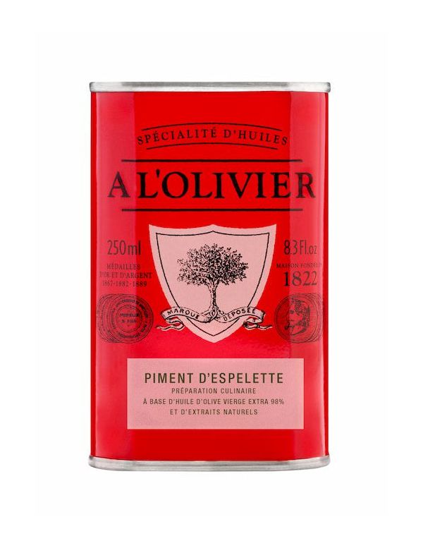Huile d'olive au piment d'Espelette, bidon de 250 ml