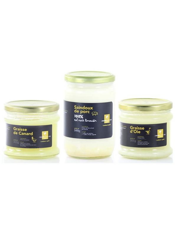 trio graisses animales graisse d'oie graisse de canard saindoux de porc.