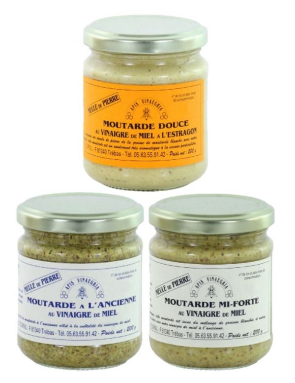 Lot 3 moutardes vinaigre de miel Apis Vinaegria Nature et Progrès Jemangefrancais.com