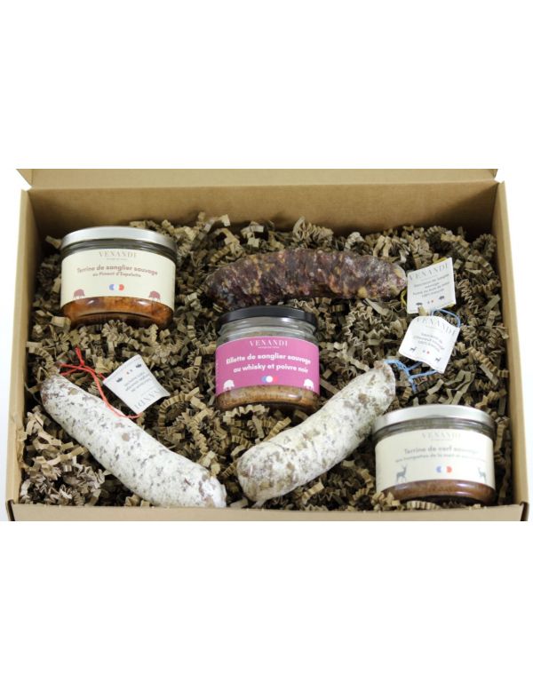 Coffret gourmand rempli de charcuterie de gibier