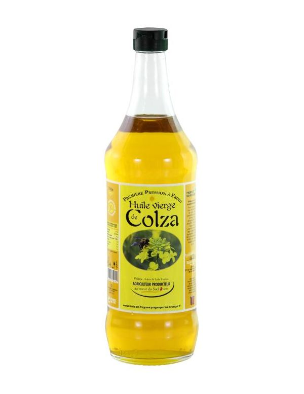 huile de colza vierge en bouteille en verre