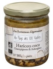 Haricots coco champignons et aubergines Bio en conserve - 2 parts