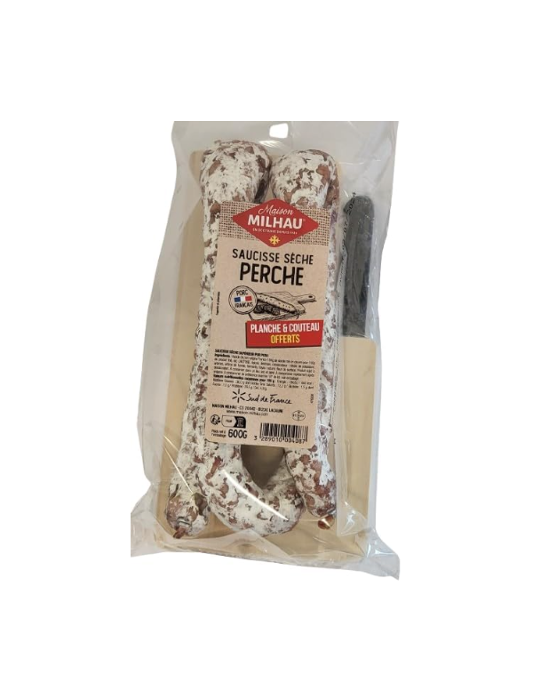 Saucisse sèche perche - Planche et couteau offerts - Maison Milhau